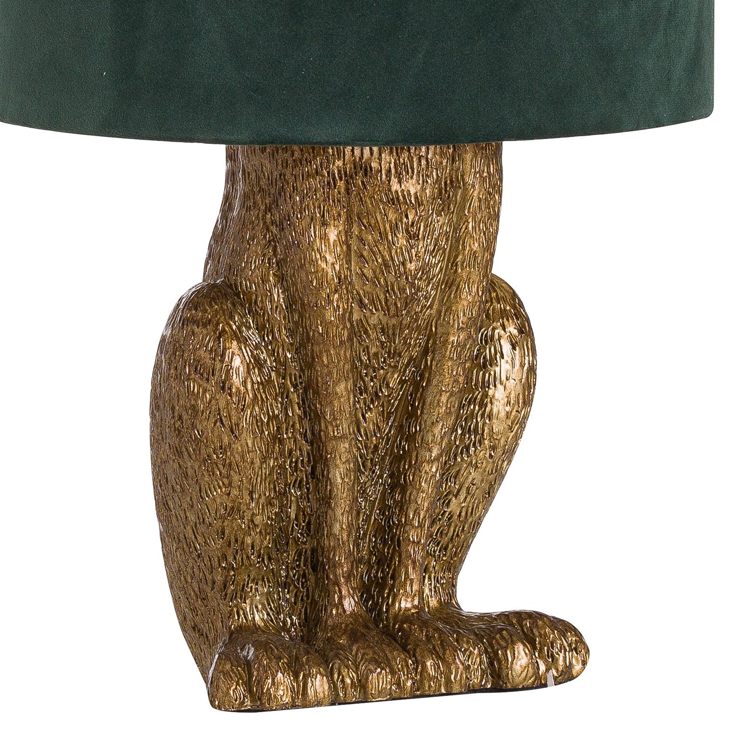 Antique Gold Hare Table Lamp With Green Velvet Shade - BleakToSheek