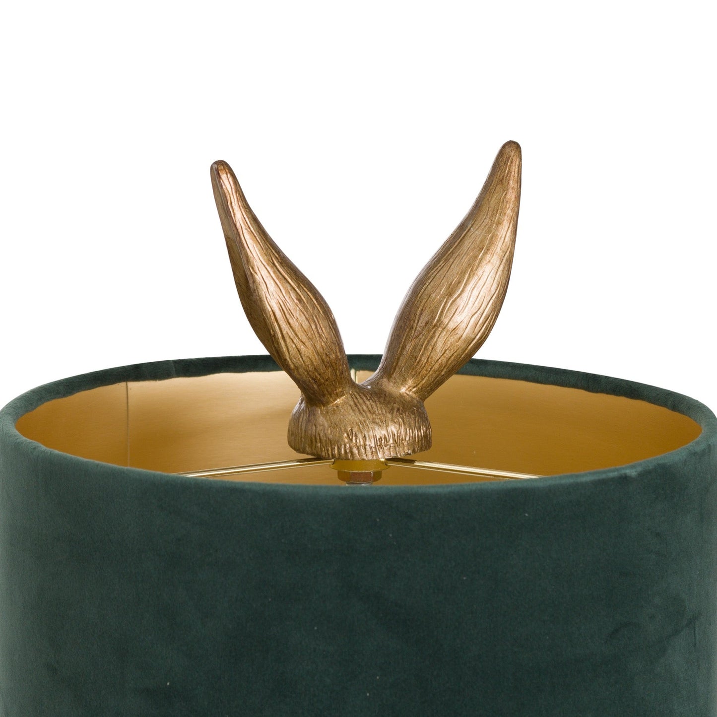 Antique Gold Hare Table Lamp With Green Velvet Shade - BleakToSheek