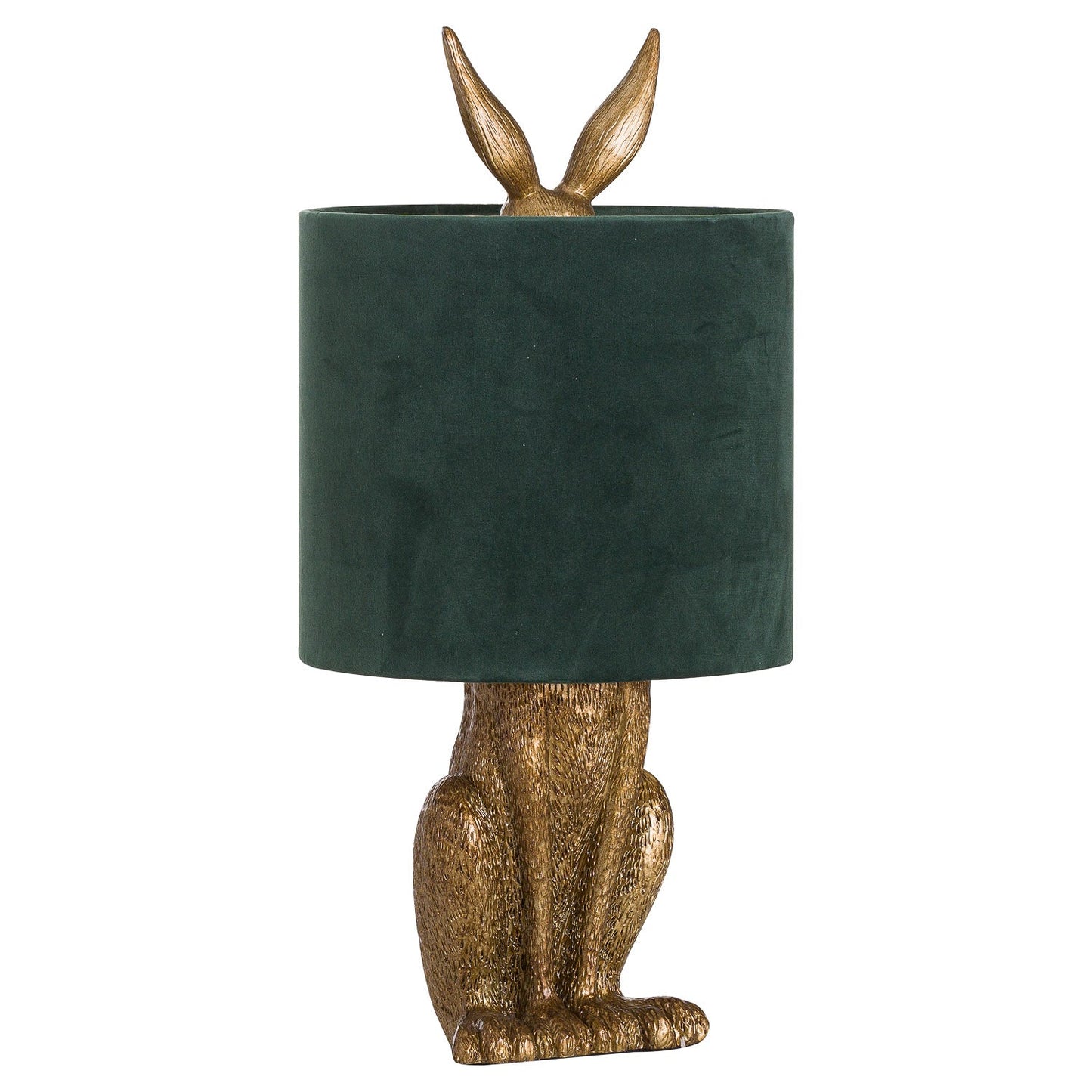 Antique Gold Hare Table Lamp With Green Velvet Shade - BleakToSheek