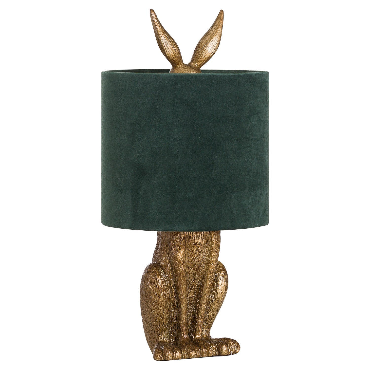 Antique Gold Hare Table Lamp With Green Velvet Shade - BleakToSheek