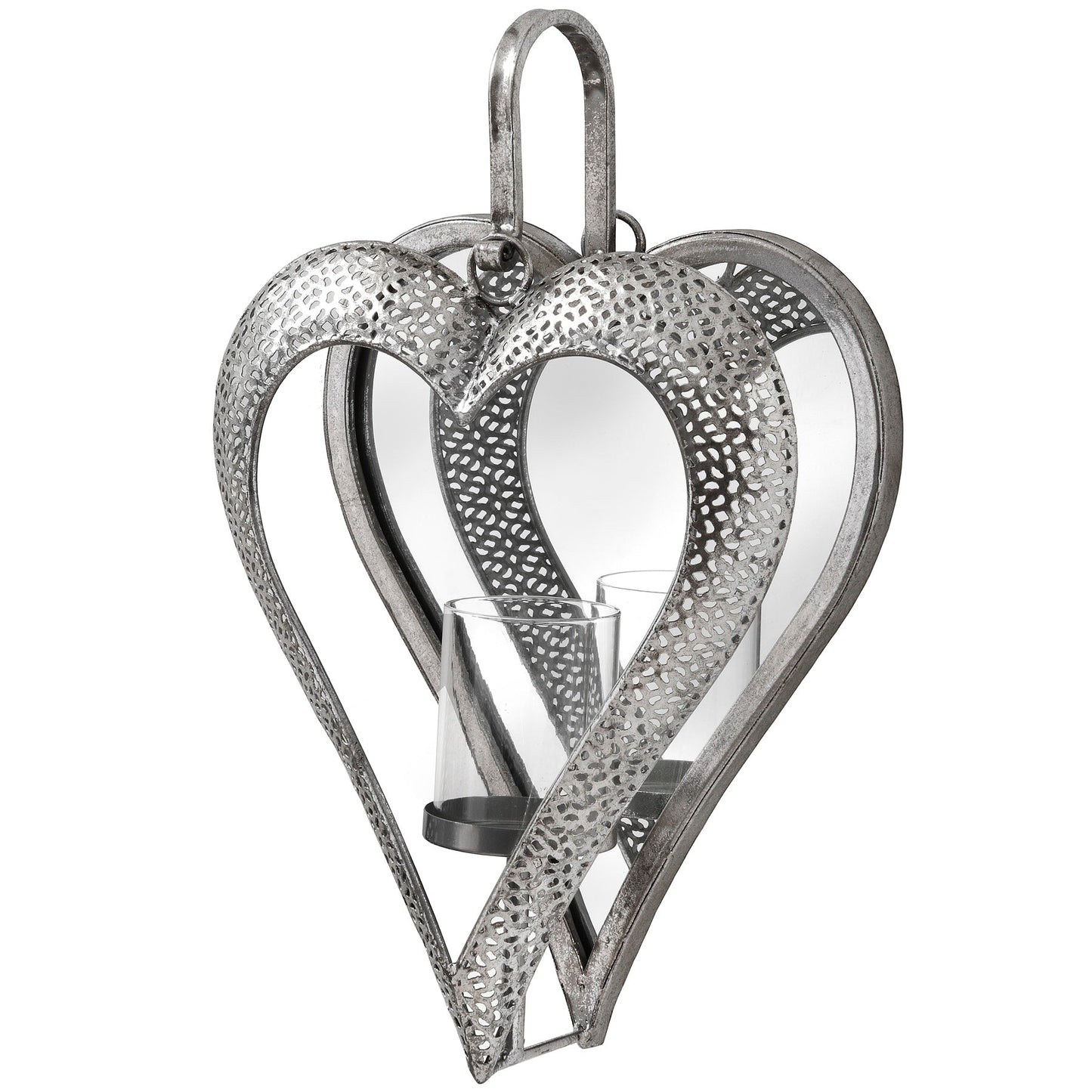 Antique Silver Heart Mirrored Tealight Holder in Small - BleakToSheek