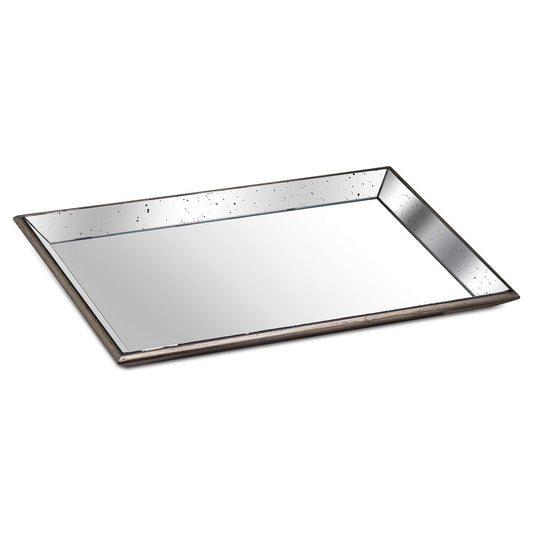 Astor Distressed Large Mirrored Tray With Wooden Detailing - BleakToSheek