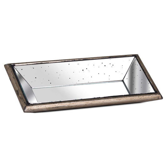 Astor Distressed Mirrored Display Tray With Wooden Detailing - BleakToSheek