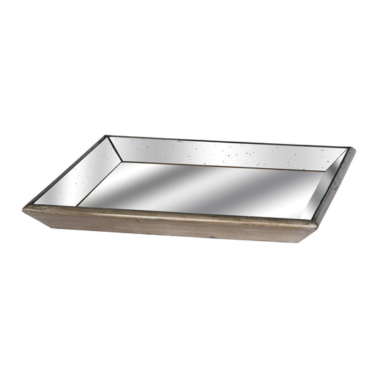 Astor Distressed Mirrored Square Tray W/Wooden Detailing Lge - BleakToSheek