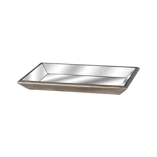 Astor Distressed Mirrored Tray With Wooden Detailing - BleakToSheek