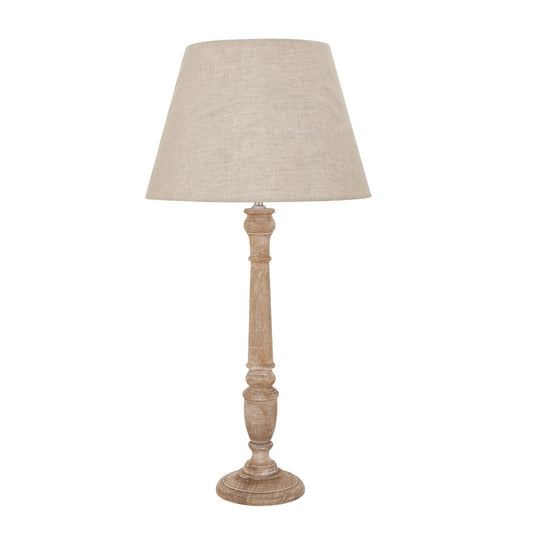 Delaney Natural Wash Spindle Lamp With Linen Shade - BleakToSheek