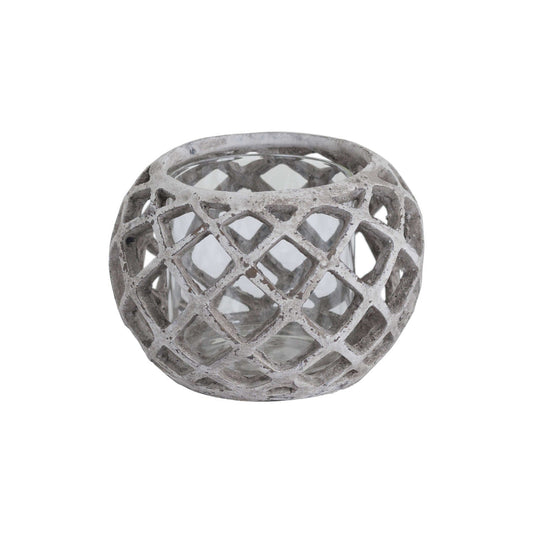 Large Round Ceramic Lattice Hurricane Lantern - BleakToSheek