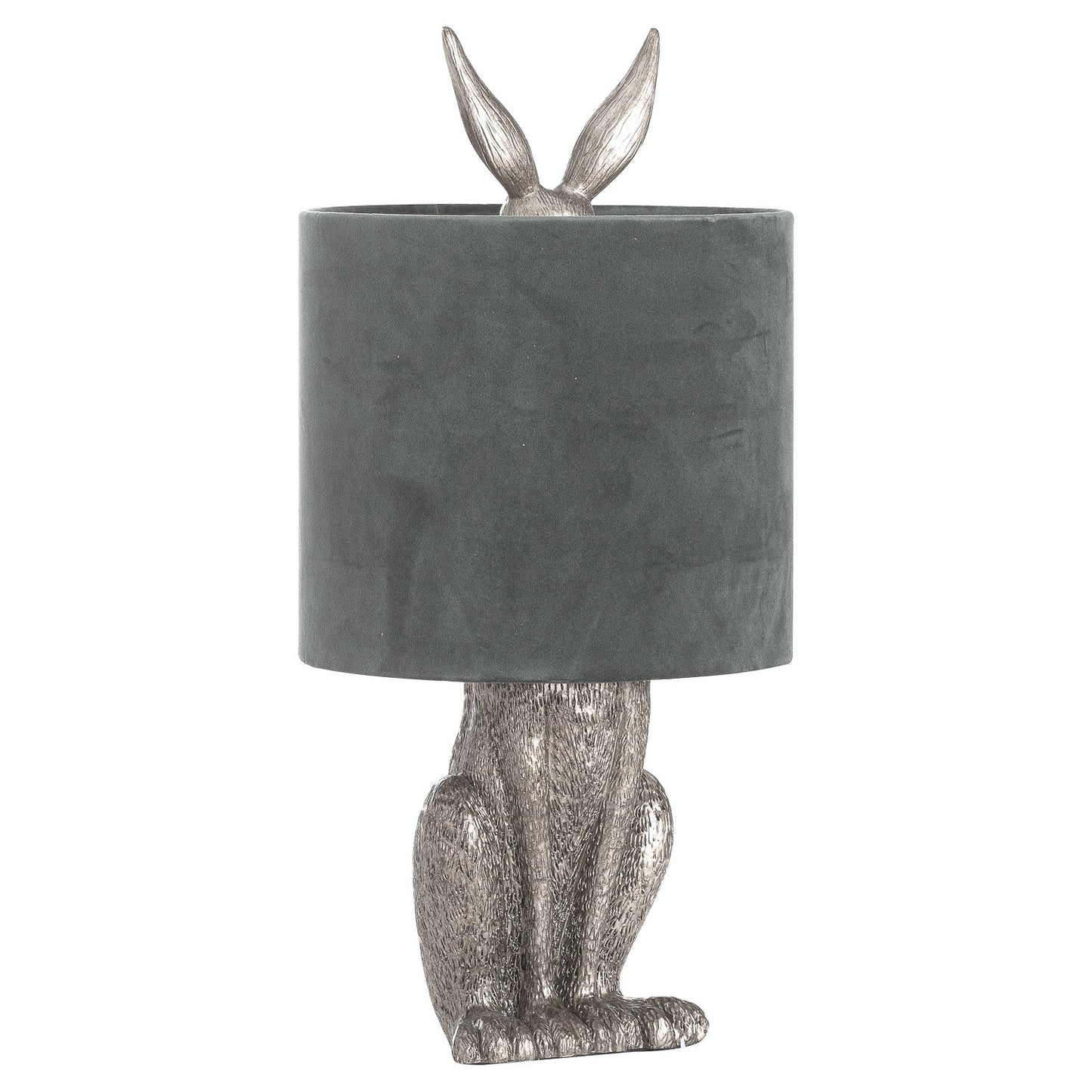 Silver Hare Table Lamp With Grey Velvet Shade - BleakToSheek