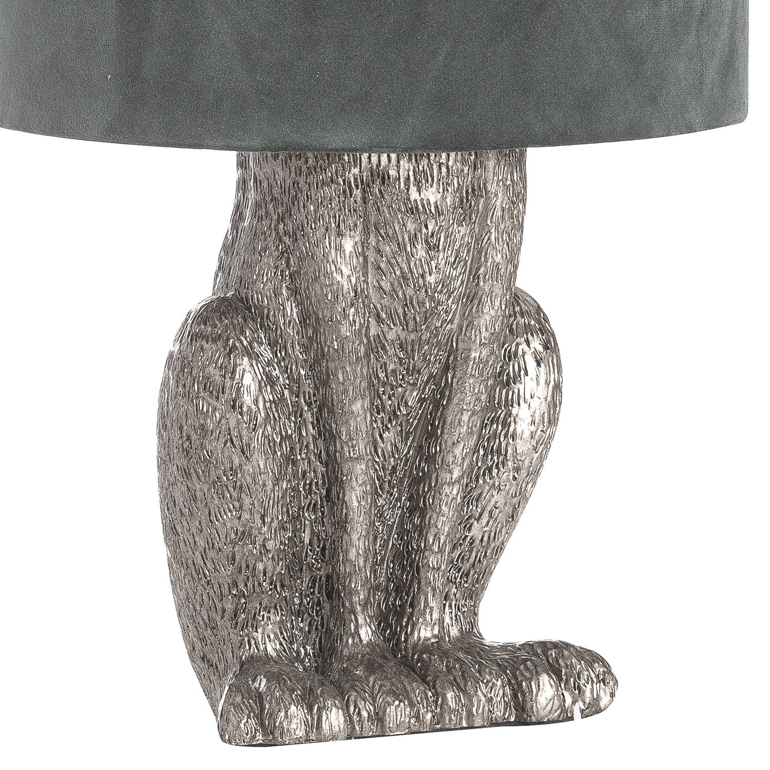 Silver Hare Table Lamp With Grey Velvet Shade - BleakToSheek