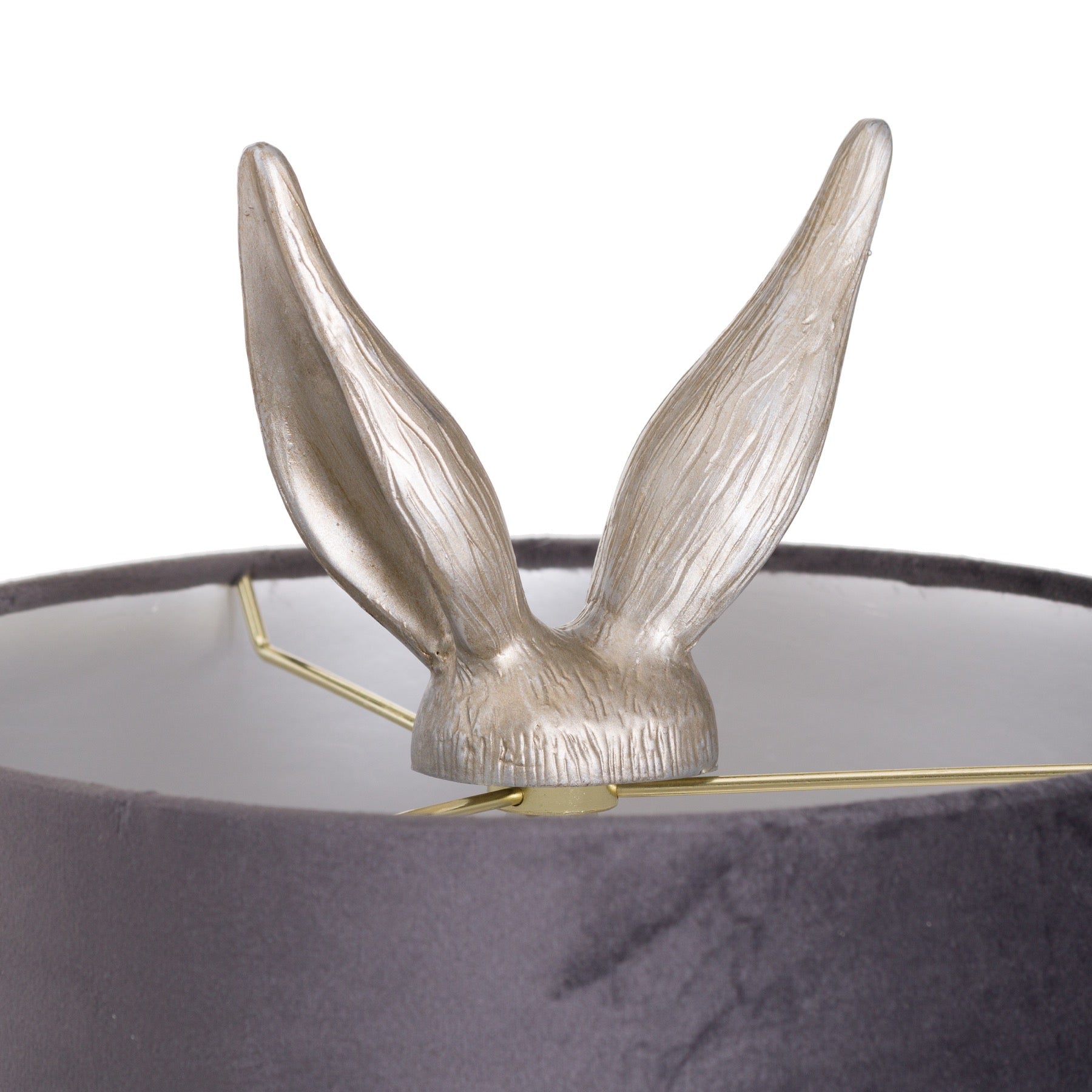 Silver Hare Table Lamp With Grey Velvet Shade - BleakToSheek